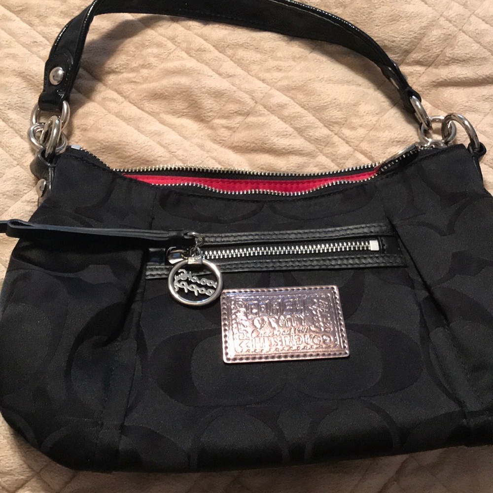 Black fabric small coach bag with c’s